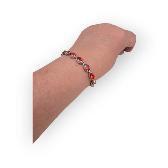 Fiery Orange Gemstone Bracelet Ankelet in Sterling Silver – 925 – Adjustable - Picture 3 of 11